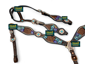 Precio bajo OEM lujo ecuestre caballo occidental Headstall pecho Collar Tack Set mano labrado y pintado personalizado cobre flor Concho - Product Image 6