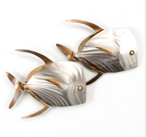 Sculpture murale de poisson en métal artisanale moderne, colorée, 52x52x2cm, décoration marine côtière nautique de plage pour chambre à coucher - Product Image 4