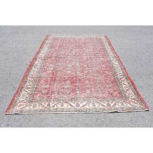 <b>Vintage</b> Turkish <b>Rug</b> Large Area 6.7 X 10.4ft Red Green Wool Latex Backing New Abstract Rectangle Hallway Design for Room Decor - Product Image 1