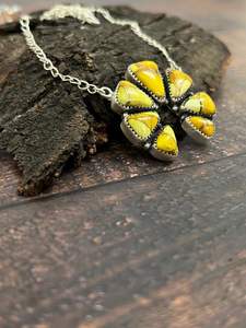 Handmade Sterling Silver Gold Plated Honey Dahlia Squash Blossom <b>Necklace</b> Bezel Setting Artisan Jewelry <b>Boho</b> Statement - Product Image 3