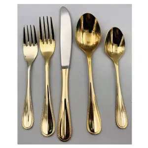 Penjualan Terbaik pabrik langsung mengekspor Barat 5 buah/Set warna perak/emas Set peralatan makan sendok garpu logam baja tahan karat