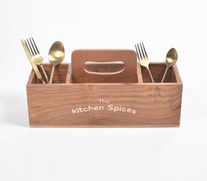 Vente chaude Porte-couverts en bois avec logo personnalisé Porte-couverts pour la maison Restaurant Hôtel Utilisation Caddy avec poignée noire - Product Image 3