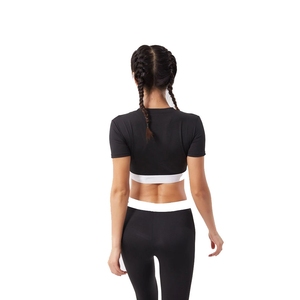 100% Cotton Custom Women's 2 Piece Activewear Set Black <b>Crop</b> Top High Waist <b>Leggings</b> Fitness Workout Sportswear Set Manufacturer - Product Image 3