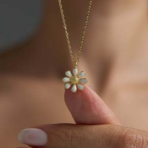 Collar con Colgante de Flor de Margarita Clásica con Piedra Preciosa de Nácar, Joyería de Plata de Ley 925 para Mujer, para Bodas y Fiestas - Product Image 6