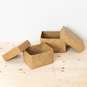 Luxury seagrass boxes <b>straw</b> home organizer lid <b>baskets</b> highest quality sea grass lidded box - Product Image 3