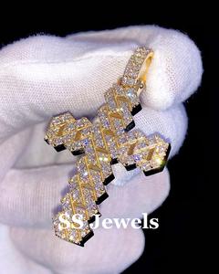 Pendentif Croix Glacée VVS1 Moissanite Hip Hop Chrétien en Argent Sterling 925 Plaqué Rhodium/Or, Breloque Collier Croix de Jésus - Product Image 2