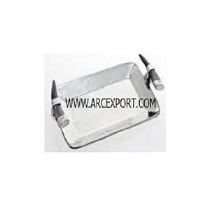 Bandeja de comida de Metal de acero inoxidable de primera calidad con asas de Búfalo, mesa grande de diseñador elegante, bandeja decorativa para servir a la venta - Product Image 1