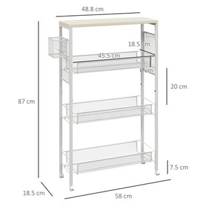 Homcom รถเข็นครัว3ชั้นพร้อมตะกร้าข้างและตะขอ, chipboard และเหล็กขนาด58x18.5x87ซม. - Product Image 3