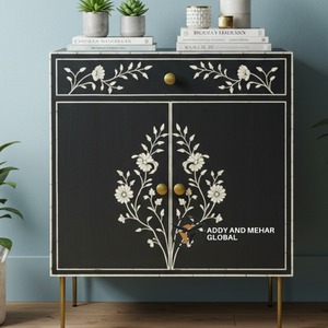 Mueble de Salón de Lujo Moderno y Ecológico, Hecho a Mano, con Incrustaciones de Hueso Negro, Diseño Floral, Disponible al Mejor Precio en India - Product Image 6