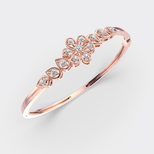 กำไลข้อมือเพชรทรงกลมเพาะเลี้ยงในห้องปฏิบัติการ รับรองโดย IGI ประดับลายดอกไม้  ทอง 14K สีเหลือง / ขาว / โรสโกลด์ - Product Image 3