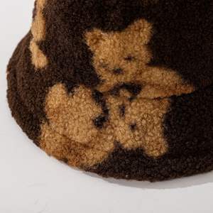 Chapeau de seau en fourrure de laine d'agneau personnalisé en gros tissu de velours motif de feuille imprimé pour les scènes de cyclisme, de pêche et de ski décontractées - Product Image 3