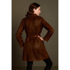 Manteau trench élégant en peau de mouton pour femmes, imperméable, en cuir véritable, fermeture à ceinture, saison automne/hiver, coton et laine imprimés - Product Image 2