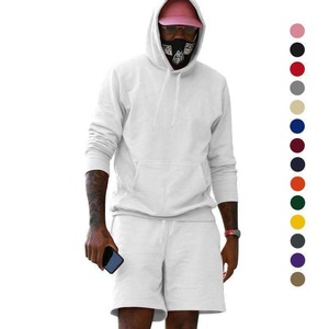 Ensemble court pour homme en molleton épais avec sweat à capuche coupe ample et short délavé, style streetwear personnalisé, basiques unis, coupe-vent et imperméable - Product Image 2