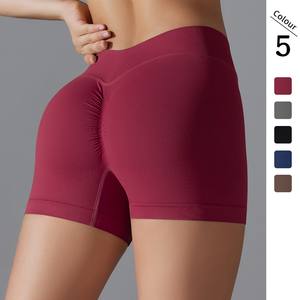"Pantalones cortos de yoga en forma de melocotón con cintura en V sin costuras para mujer Ajuste apretado Color sólido Tejido 3 pulgadas Ropa deportiva para correr OEM ODM" - Product Image 2