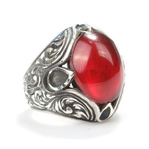 Bague pour homme en argent sterling 925, ovale, ambre rouge feu naturel, style hip-hop tendance, sertissage clos, idée cadeau élégante - Product Image 5