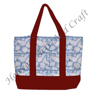 กระเป๋าโท้ทลายพิมพ์บล็อกสีเบอร์กันดี ผลิตในอินเดีย ลายดอกไม้หลากหลายแบบ ทนทาน มีสายสะพายสองข้าง ขายส่ง BHCB033 - Product Image 6