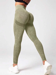 Aoyema Leggings de fitness sans couture lavés à l'acide pour femmes taille haute rayé pêche hanche séchage rapide respirant pantalons de yoga jambes longues - Product Image 4