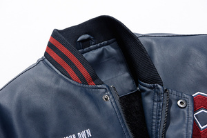 Chaqueta bomber de béisbol de invierno para hombre de estilo fresco personalizado superventas, chaqueta de cuero de estilo universitario de lana de lona recubierta - Product Image 5