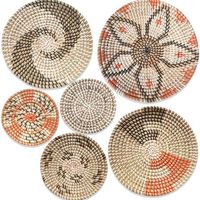 Ensemble de 6 décorations murales tissées, art mural en fibres naturelles tissées à la main, paniers muraux modernes et organiques, paniers décoratifs pour murs