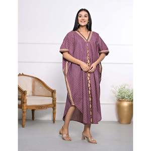 Caftán de Algodón Estampado a Mano, Vestido Casual Elegante para Mujer, Transpirable, Largo hasta el Suelo, para el Tiempo Libre, Club, Día de San Valentín - Product Image 1