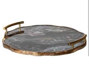 ถาดเสิร์ฟหินอ่อนด้ามโลหะสุดหรูทำด้วยมือสำหรับชาและกาแฟของตกแต่งบ้านถาดวางโต๊ะ - Product Image 1
