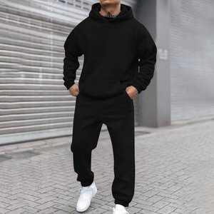 Sweat à capuche + pantalon de jogging de couleur unie d'automne et d'hiver pour hommes ensemble deux pièces à la mode vêtements de sport décontractés pour l'extérieur survêtement pour hommes - Product Image 6