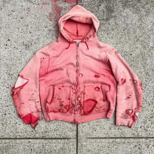 Fabricante de Sudaderas con Efecto Desgastado Personalizadas, Sudadera con Cremallera Estilo Urbano, Sudadera Extra Grande 100% Algodón, Lavado Ácido Decolorado al Sol para Hombre - Product Image 6