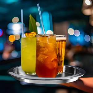 Barra de bandeja redonda de acero inoxidable para hostelería, gran venta de bandejas de lata para bebidas, aperitivos, aperitivos, bebidas - Product Image 4