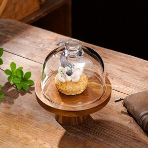 Présentoir à gâteaux en bois d'acacia avec couvercle en acrylique Porte-gâteau rond Plateau de présentation de table à dessert Plateau de fruits secs - Product Image 1