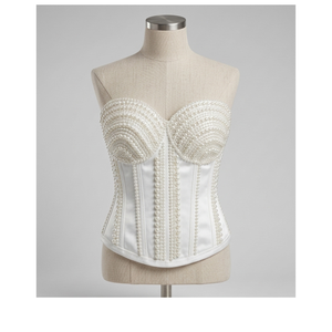 Corset en dentelle guipure ivoire fait main avec perles, décorations structurées devant et derrière pour robes, style élégant et romantique - Product Image 1