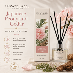 น้ำหอมปรับอากาศแบบก้านไม้หอมกลิ่นดอกโบตั๋นญี่ปุ่นและซีดาร์ ขนาด 100 มล. สำหรับผลิตภายใต้แบรนด์ของลูกค้า (OEM) |   น้ำหอมปรับอากาศไมคาโดแบบไม่มีแอลกอฮอล์ |   สเปน สหภาพยุโรป - Product Image 2