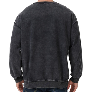 Produit professionnel motif solide lavage à l'acide Anti-rétrécissement O cou personnalisé grande taille 100% coton sweat pour hommes - Product Image 3