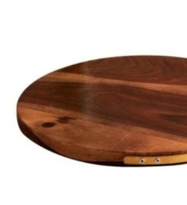 Plateau rond décoratif en bois avec poignée en métal pour servir dans les fêtes de restaurant Plateau pour entrées et collations - Product Image 4
