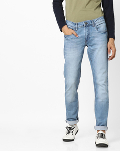Jeans en denim bleu uni extensible sur mesure Coupe ajustée Respirant Écologique Vente en gros Vêtements de sport décontractés personnalisables - Product Image 3