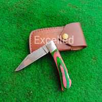 Cuchillo de bolsillo plegable multifuncional hecho a mano para supervivencia al aire libre con mango de madera Pakka personalizado y Funda de cuero gratis