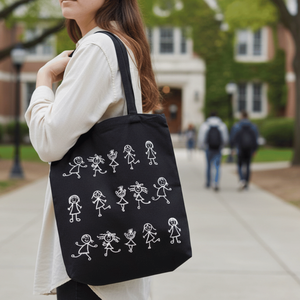 Hand Painted Folk Art Motifs Tote <b>Bag</b> Black Cotton 100% Cotton <b>Medium</b> Size Style Handle Heat Transfer Printing for Advertising - Product Image 3