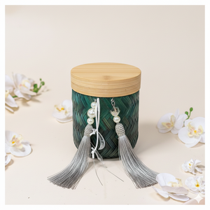 Panier de rangement artisanal de luxe pour le Ramadan et l'Aïd, motifs islamiques artistiques, artisanat haut de gamme personnalisé, écologique, moderne, rond - Product Image 2