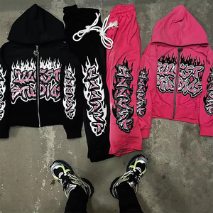 Sweat à capuche personnalisé OEM pour hommes 100% coton grande taille French Terry survêtement fermeture éclair Streetwear Vintage graphique brodé décontracté - Product Image 2