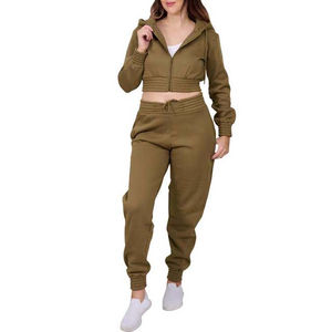 Elegante chándal de invierno para mujer, conjunto de dos piezas, Sudadera con capucha, pantalones para correr, 100% algodón, ropa deportiva cómoda para Fitness, OEM personalizado - Product Image 2