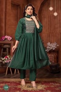 Lo último en ropa festiva de seda romana Kurti bordado trabajo Naira corte secuencia trabajo Dupatta incluyendo pantalón-ropa paquistaní India - Product Image 6