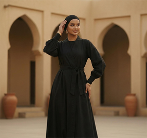 Custom Elegant <b>Black</b> Solid Color Long Sleeve Dubai Muslim Modest Eco-Friendly Evening/ Formal Natural Luxury Abaya Dress for - Product Image 4
