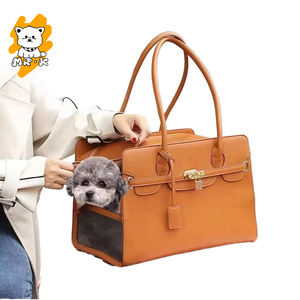 Şık Moda Çevre Dostu PU Deri Köpek Taşıma Çantası 5kg Nefes Alabilen File Panel Fermuarlı Kapatma Sırt Çantası - Product Image 2
