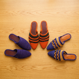 Mules à bout pointu en raphia rayé faites à la main, doublure en cuir véritable respirante, semelle extérieure en caoutchouc, toutes saisons - Product Image 1
