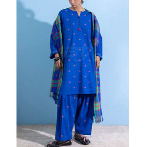 Robe 3 pièces de style pakistanais pour femmes, costume en coton/polyester d'été, ensemble de vêtements pakistanais 3 pièces pour femmes - Product Image 4