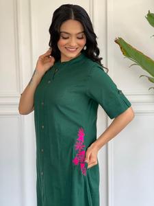 Kurta et Palazzo en coton Katha vert ensemble pour femmes prix de gros produit en vrac fait à la main ensemble de kurta en coton magique brodé - Product Image 5