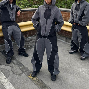 Vintage Autumn Streetwear Color Block Two-Piece Men's <b>Windbreaker</b> Tracksuit Set | Custom Logo Printed 100% Cotton Jacket Pants - Product Image 2