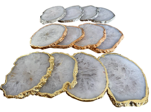 Sous-verre en Agate blanche naturelle Offre Spéciale de meilleure qualité, avec des tranches en Agate galvanisée argentée/dorée avec des bords plaqués - Product Image 2