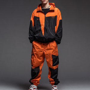 ชุดกันลมขนาดใหญ่สำหรับผู้ชาย เสื้อแจ็คเก็ตกันฝนแบบมีซิป กางเกงกันน้ำ ชุดสำหรับตั้งแคมป์ เดินป่า ชุดวอร์มกันลมสำหรับผู้ชาย - Product Image 1