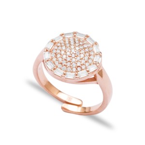 Baguette Zircon Stone Round Design <b>Adjustable</b> <b>Ring</b> Turkish Handcrafted Wholesale 925 Silver Sterling Women Jewelry - Product Image 1
