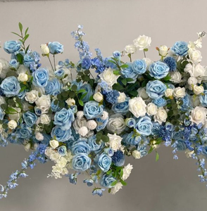 Dekorasi Latar Belakang Pernikahan Bunga Artifisial Bentuk Hati Berkualitas Tinggi Warna Biru Muda Mawar Delphinium - Product Image 6